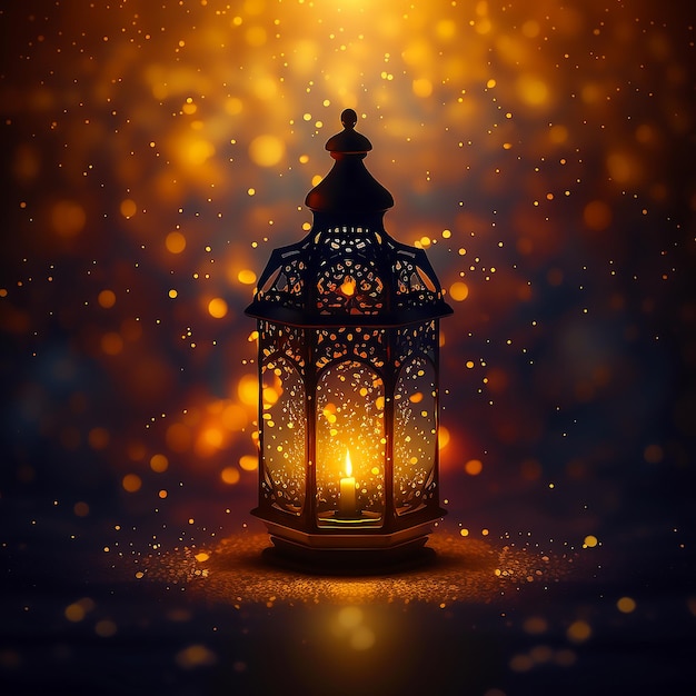 Lantaarn gloeiende lichten islamitisch behang ramadan achtergrond gegenereerd ai
