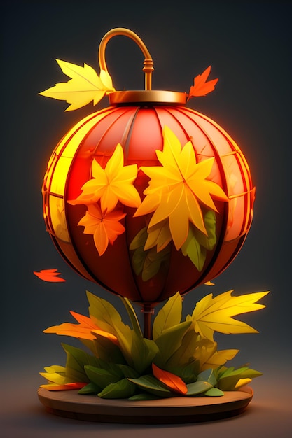 A lantern and autumn leaves ai generated