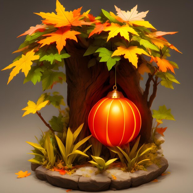 A lantern and autumn tree ai generated