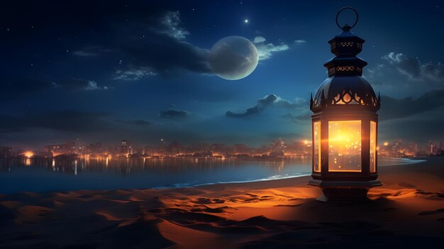 Lantern on the beach at night