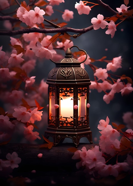 фонарь и цветок вишни