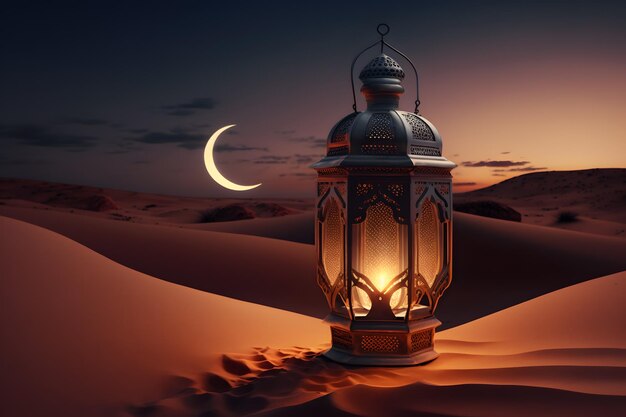 A lantern in the desert at night