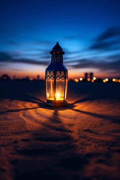 A lantern in the desert at night