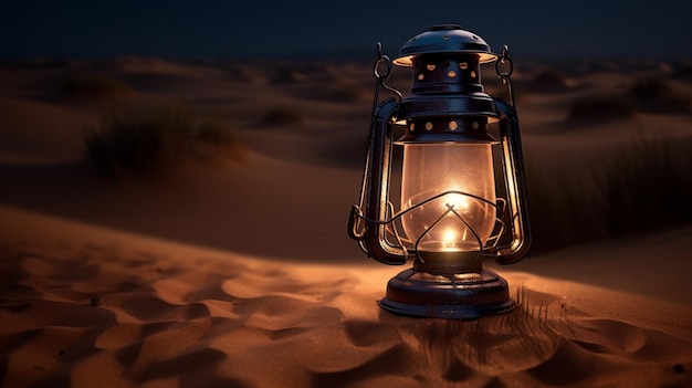 Photo a lantern in the desert at night