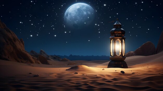 Lantern in the desert at night