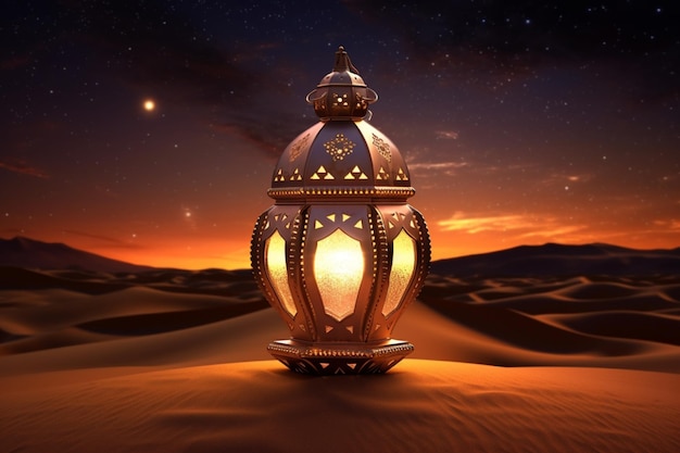 A lantern in the desert with the sun shining on it