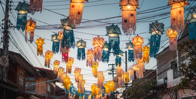 Lantern Festival in the sky at Pai Walking Street