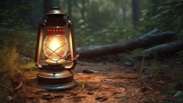 Lantern in the forest at nightgenerative ai