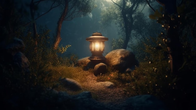 Lantern in the forest at nightgenerative ai
