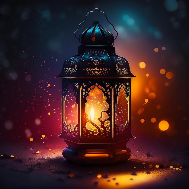 Lantern glowing lights Islamic wallpaper Ramadan background generated ai