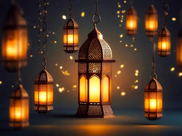 Photo a lantern glowing lights islamic wallpaper