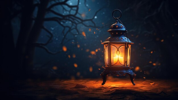 Photo a lantern glowing with a candle inside