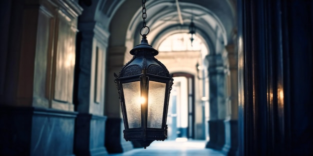 Foto una lanterna è sospesa sopra l'arco di un vecchio edificio