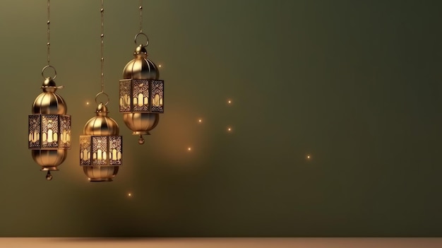 Lantern islamic eid mubarak Eid al Adha banner Illustration AI GenerativexA