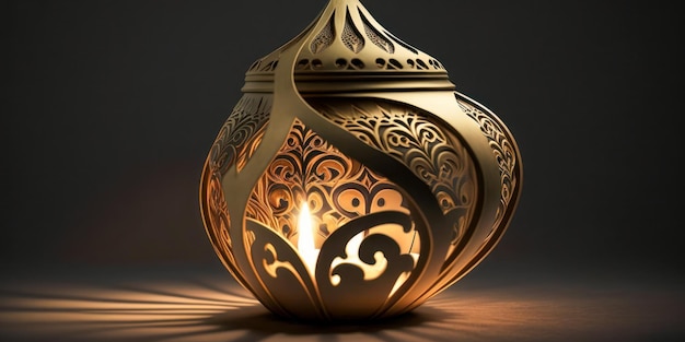 Lantern lit during the month of Ramadan Created with generative artificial intelligence technology