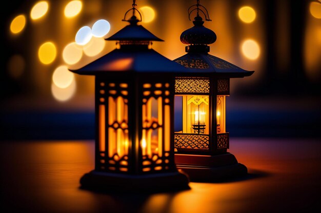 Lantern met bokeh achtergrond Ramadan Kareem concept