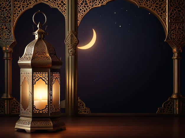 a lantern and a moon in the night sky