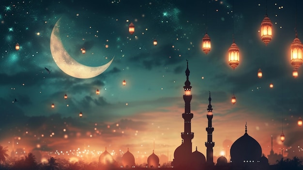 lantern mosque night ramadan kareem background