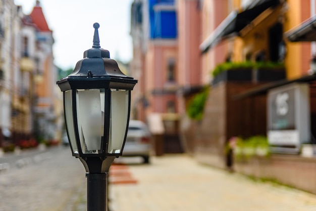 Lantern on a pavement in elite city district