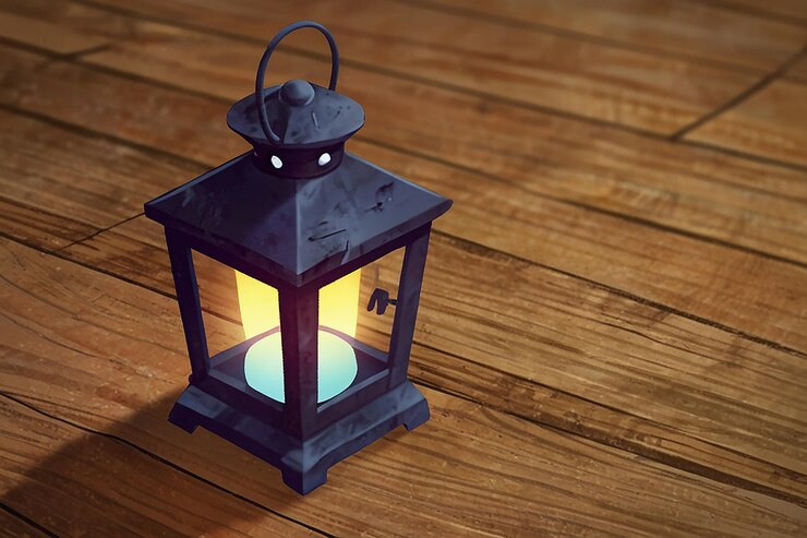 Photo lantern placed on a wooden table ai generated image lantern