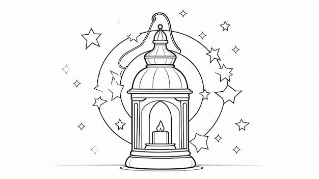 라마단 랜턴 연속 라인 드로잉 디자인