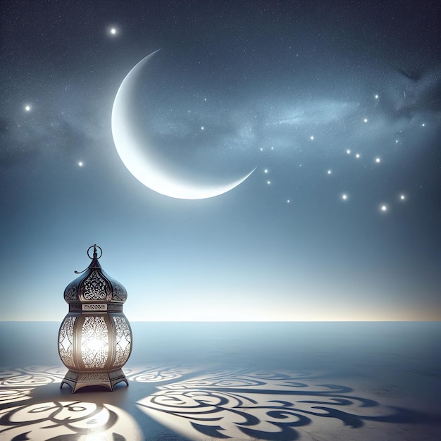 Lantern ramadan under a Crescent Moon in the Clouds