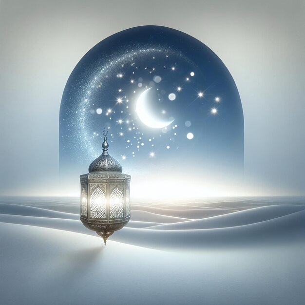 Lantern ramadan under a Crescent Moon in the Clouds