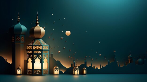 Lantern Ramadan Islamic Eid Mubarak Banner Card