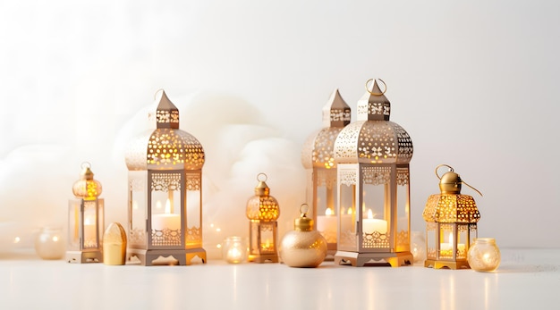 Lantern Ramadan Kareem op witte achtergrond Islamitische achtergrond Eid mubarak