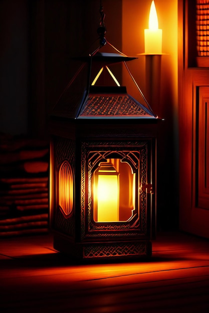 a lantern sitting on top of a wooden floor