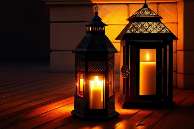 a lantern sitting on top of a wooden floor