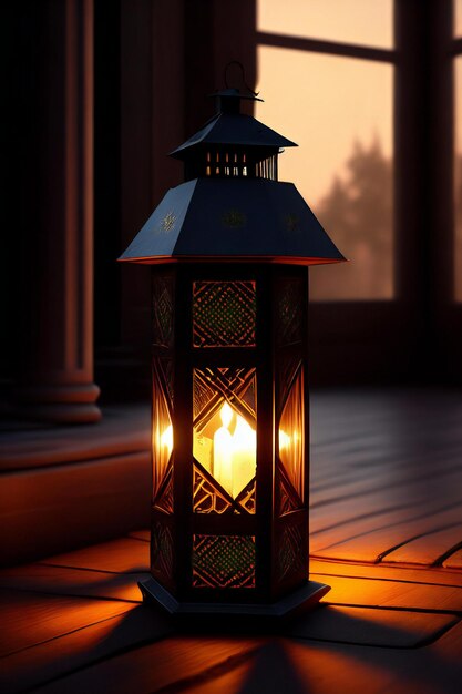 a lantern sitting on top of a wooden floor