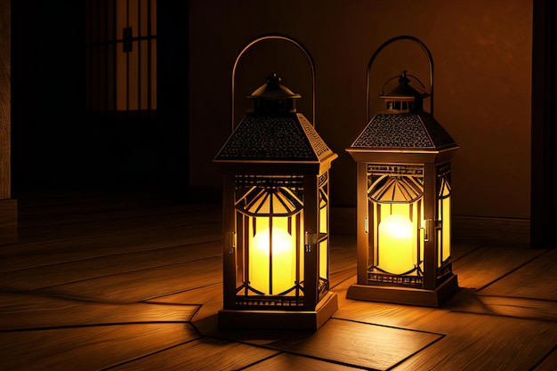 a lantern sitting on top of a wooden floor