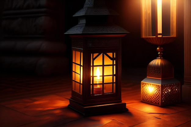 a lantern sitting on top of a wooden floor