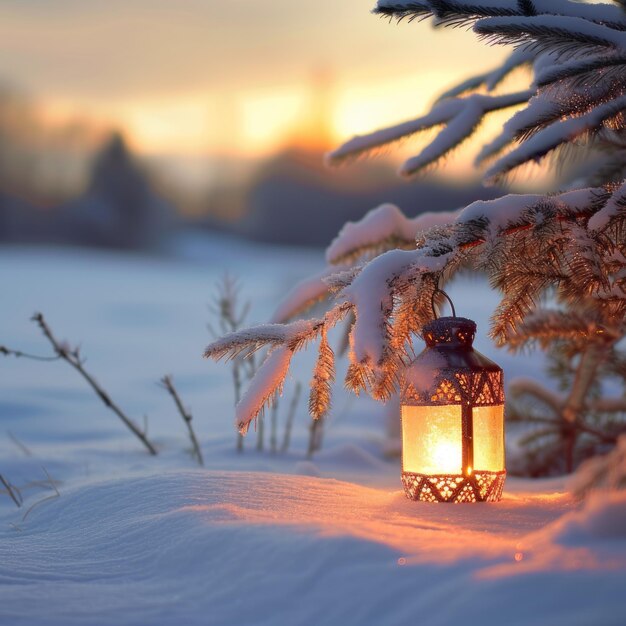 Photo lantern in the snow