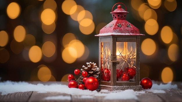 Lantern snowfall christmas decorationsai generated Christmas background illustration on white background