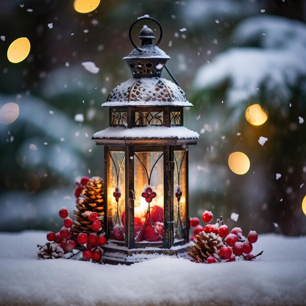 Lantern snowfall christmas decorationsai generated christmas background illustration on white background