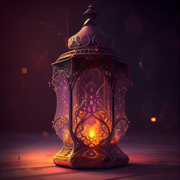 Lantern with arabic ornament Ramadan Kareem background