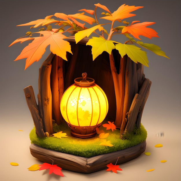 A lantern with autumn leaves ai generated