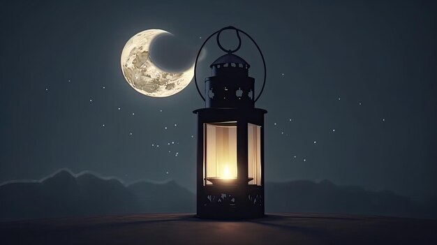 Lantern with burning candle and night sky Illustration AI GenerativexA