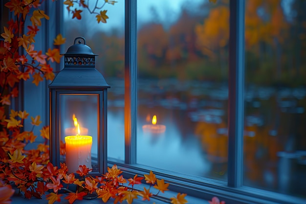 lantern with a candle HD 8K wallpaper Stock Photographic Image