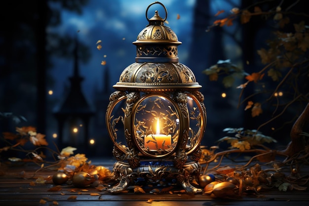 a lantern with a candle on it