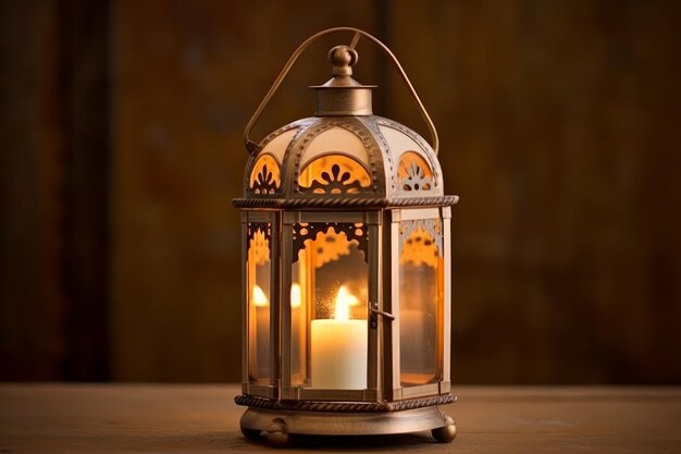 A lantern with a candle in it