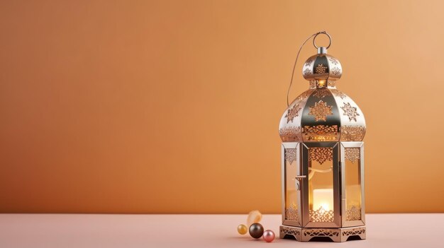 A lantern with a candle on it