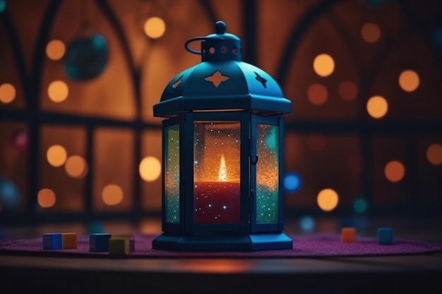 Photo a lantern with a candle lit on it