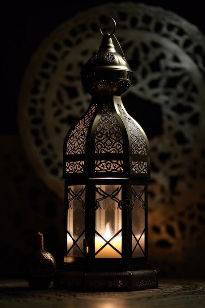 A lantern with a candle in the middle