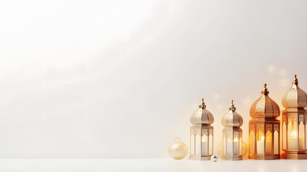 Photo lantern with candle on white background ramadan kareem