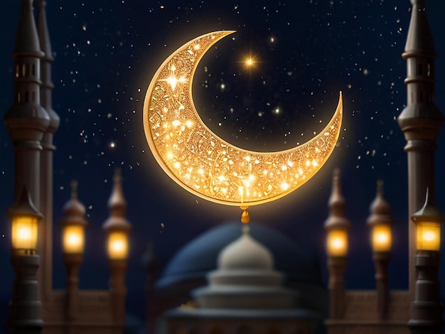 Photo a lantern with a crescent moon and stars on the background