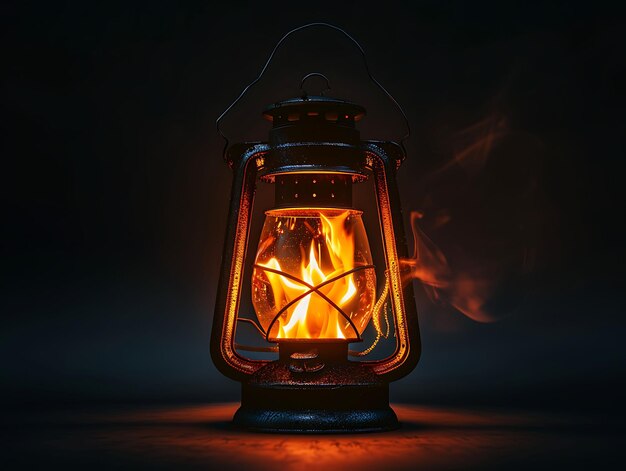 Photo a lantern with flames in the dark