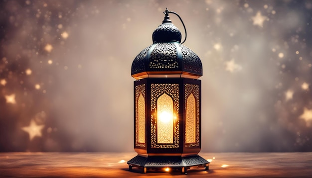 a lantern with a light on it and a dark background